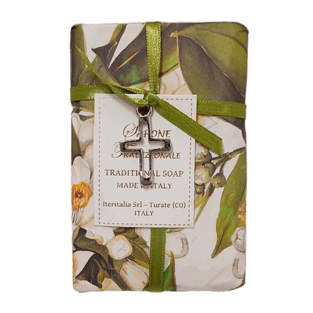 Italy Gardenia Soap Bar Luxury Fragrance CROSS PENDENT Gift Wrap Luxe Bath Spa